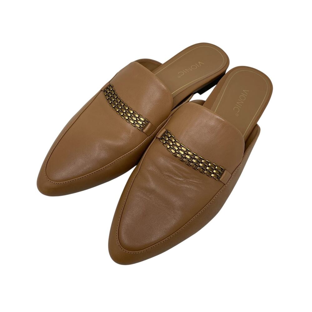 Vionic Starling Leather Mule Loafer Flats Camel Sz US 8.5 Preppy Old Money Chic